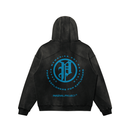 explorer hoodie - light blue logo